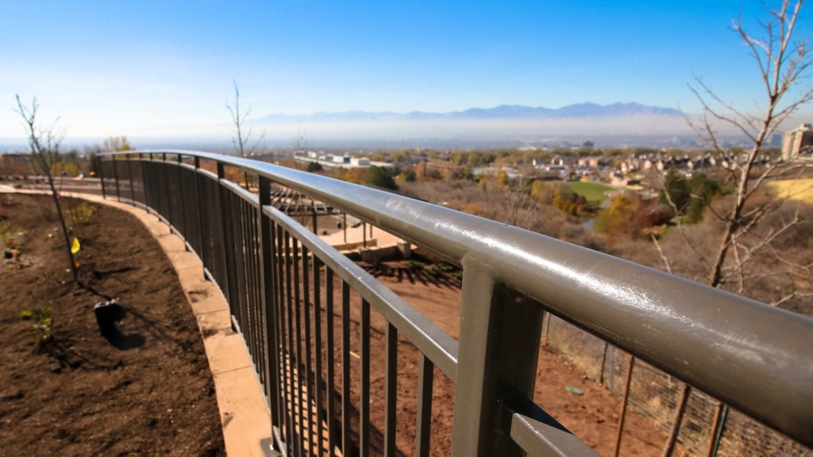 Red Butte Garden – railing and young garden – 4×3